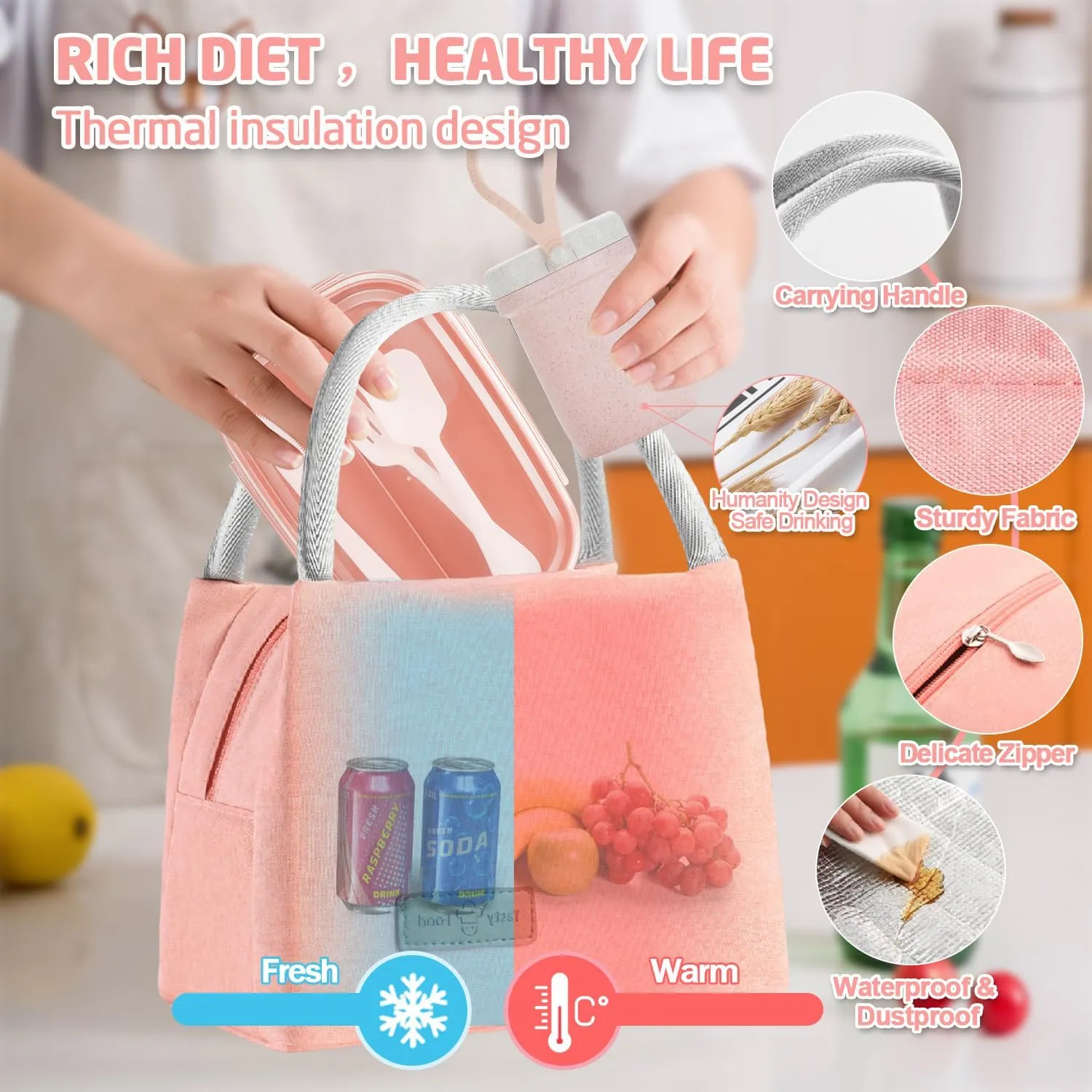 Bento Box Adults Lunch Box for Kids Adults Men Women Boys Girls School, Leak-proof Lunch Containers with Lunch Bag, Cup, Spoon, Forks, Dishcloth