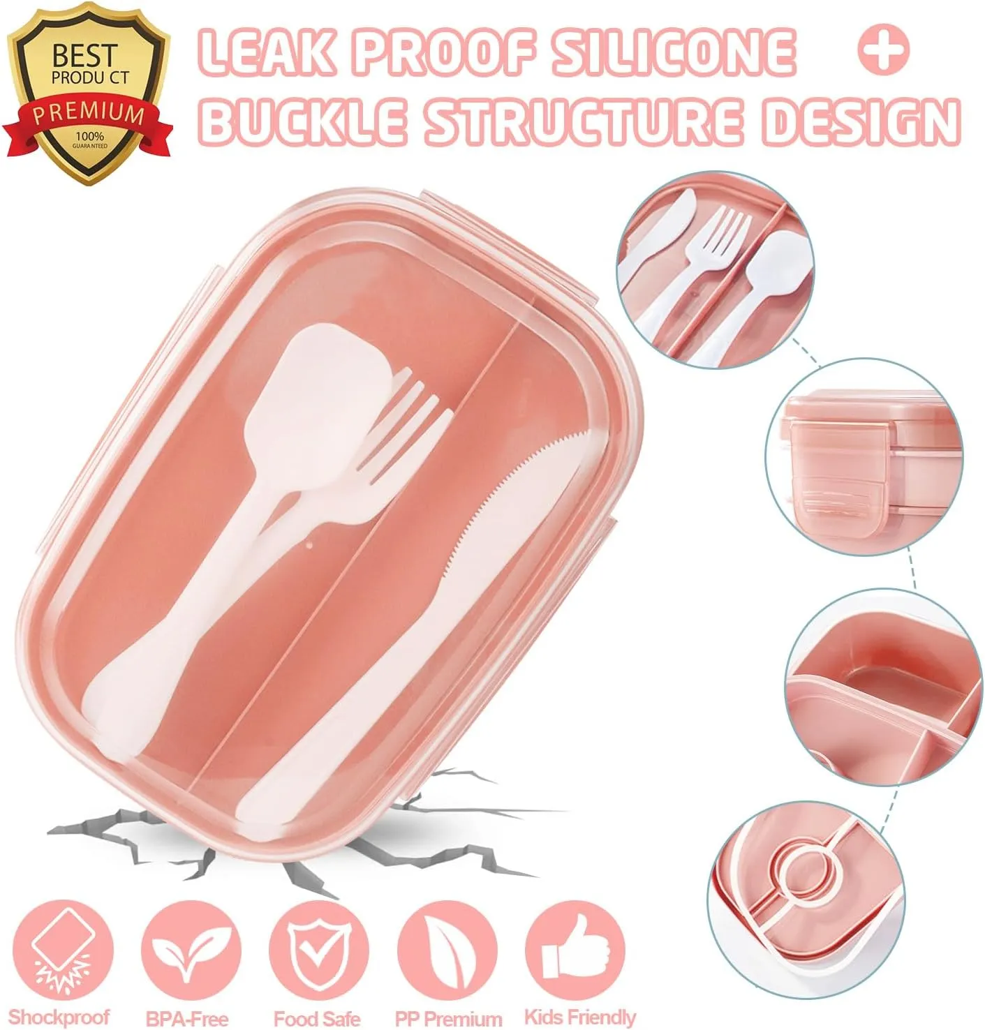 Bento Box Adults Lunch Box for Kids Adults Men Women Boys Girls School, Leak-proof Lunch Containers with Lunch Bag, Cup, Spoon, Forks, Dishcloth