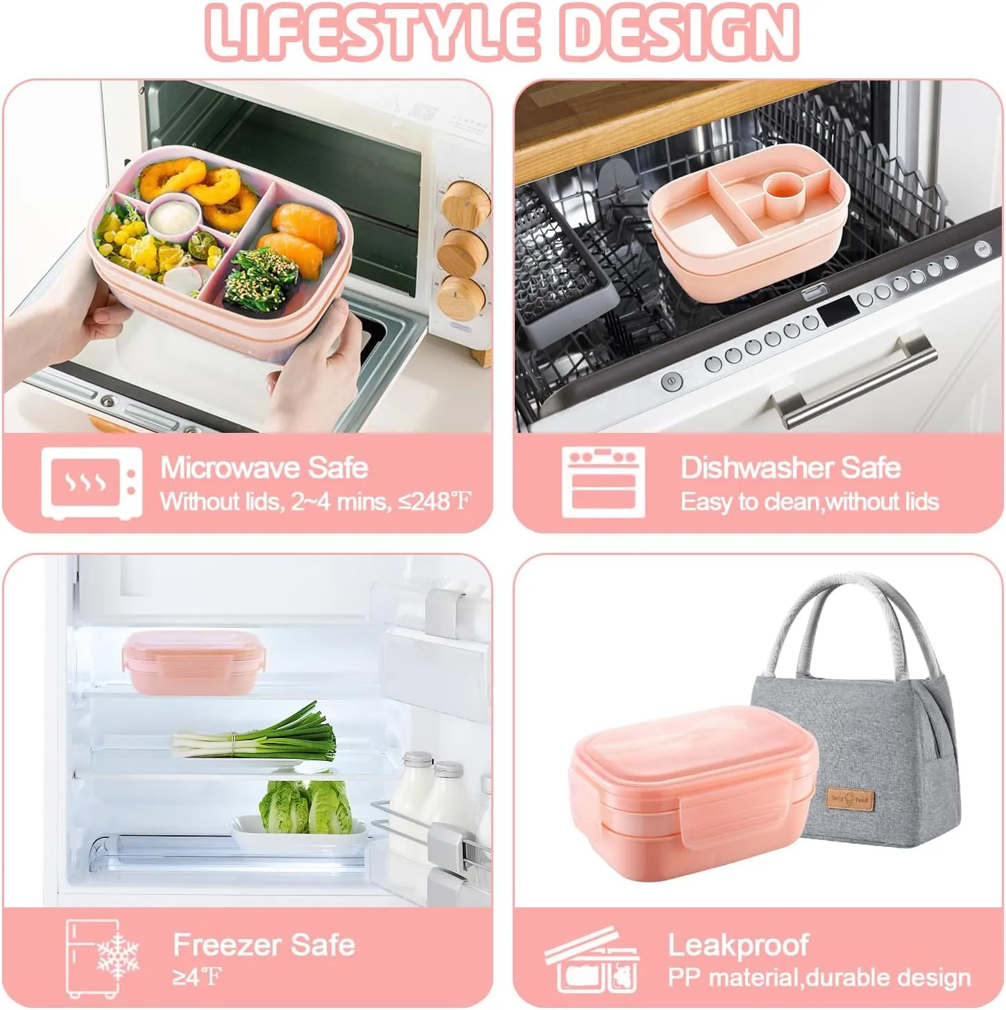 Bento Box Adults Lunch Box for Kids Adults Men Women Boys Girls School, Leak-proof Lunch Containers with Lunch Bag, Cup, Spoon, Forks, Dishcloth