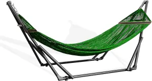 Best Home Fashion Hammock for 2 Persons with Collapsible Steel Stand 600 lbs Capacity- Portable Carrying Case, Adjustable, Perfect for Camping Beach Patio, EZ Daze Foldable Hammock with Stand- Green