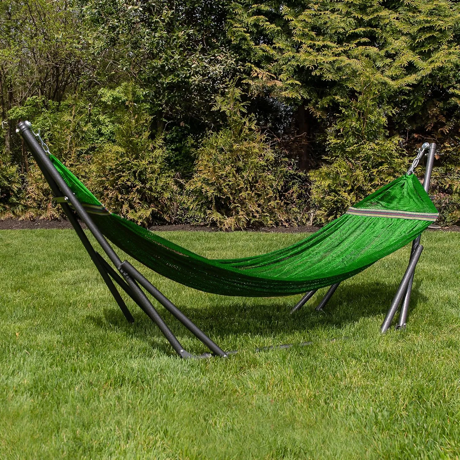 Best Home Fashion Hammock for 2 Persons with Collapsible Steel Stand 600 lbs Capacity- Portable Carrying Case, Adjustable, Perfect for Camping Beach Patio, EZ Daze Foldable Hammock with Stand- Green