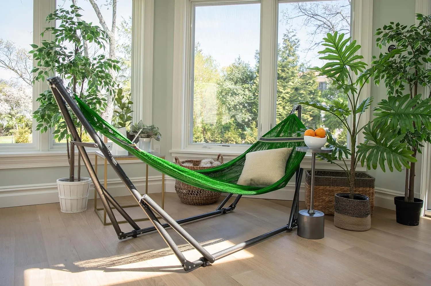 Best Home Fashion Hammock for 2 Persons with Collapsible Steel Stand 600 lbs Capacity- Portable Carrying Case, Adjustable, Perfect for Camping Beach Patio, EZ Daze Foldable Hammock with Stand- Green