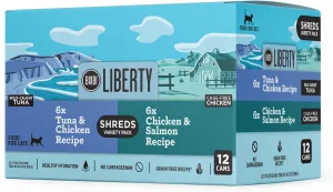 BIXBI Liberty Wet Cat Food Shreds Variety Pack Featuring Chicken/Salmon Recipe & Tuna/Chicken Recipe – (2.75 Ounce Cans, Case of 12)