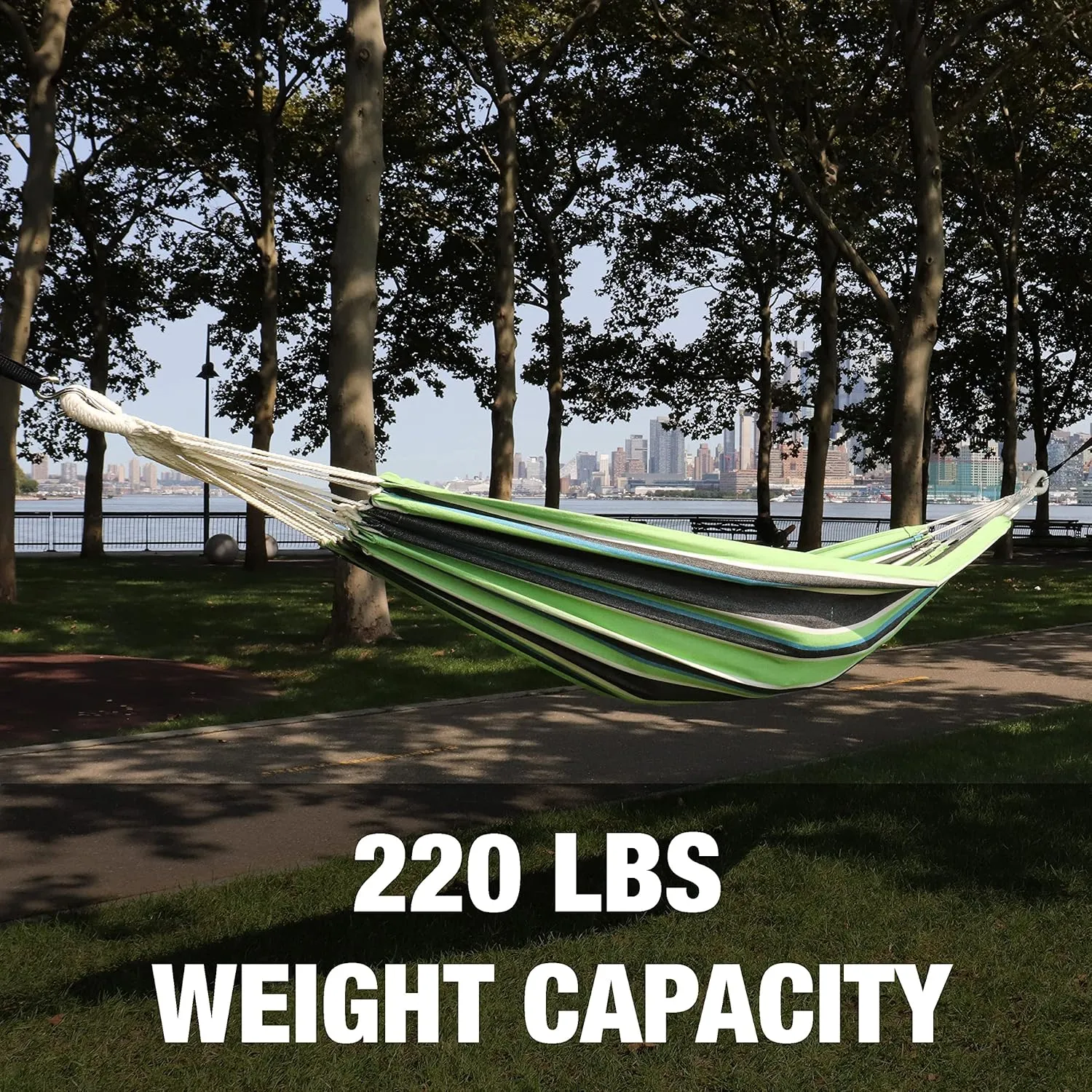 Bliss Hammocks BH-400-CC 40" Wide Hammock w/Hand-Woven Rope Loops & Hanging Hardware, Outdoor, Patio, Backyard Durable, Cotton and Polyester Blend, 220 Lbs Capacity, Country Club