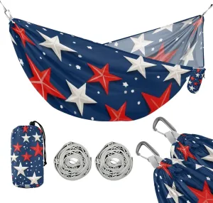 Blue Stars 4th of July Independence Day 330lb Capacity Outdoor Hammock Hanging Hammock for Outside Patio Backyard Poolside hamacas para adultos con soporte