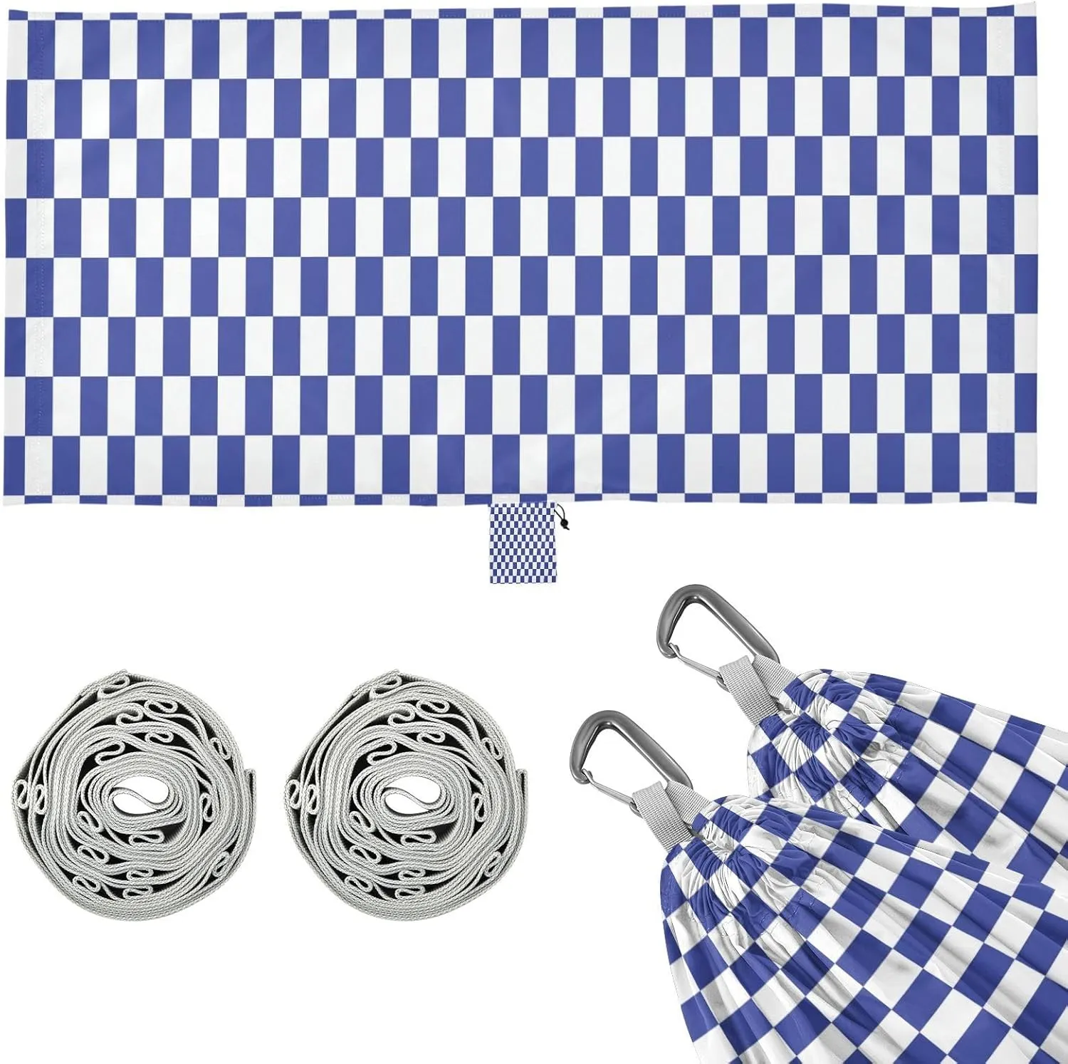 Blue White Checkered Camping Hammock Single Portable Hammocks 330 lbs Capacity with 2 Tree Straps and Attached Carry Bag,Perfect for Outdoor,Indoor,Beach,Camping,Travel