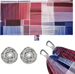 Boho Red and Blue Irregular Stripes Outdoor Hammocks with Portabl Carry Bag Tree Hammock for Outside Patio Garden