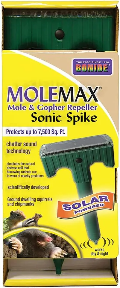Bonide (BND61121) - Molemax Sonic Spike Repeller, Solar Powered Mole and Gopher Repellent