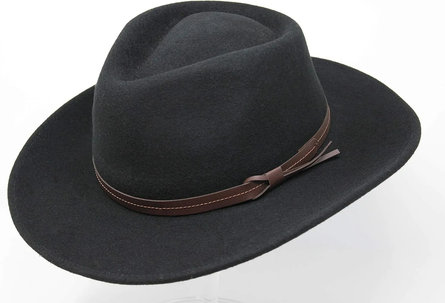 Borges & Scott Hardy - Lightweight Wide Brim Fedora - Leather Band - 100% Wool Felt - Crushable for Travel - Water Resistant