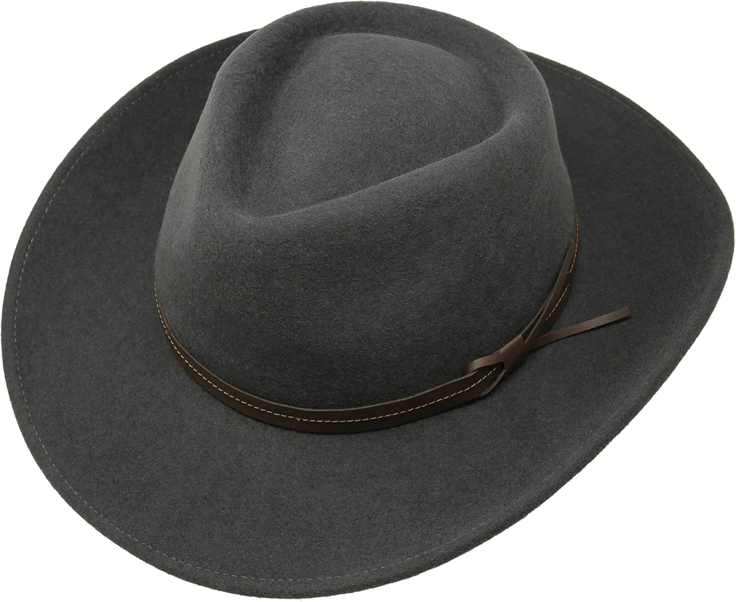 Borges & Scott Hardy - Lightweight Wide Brim Fedora - Leather Band - 100% Wool Felt - Crushable for Travel - Water Resistant