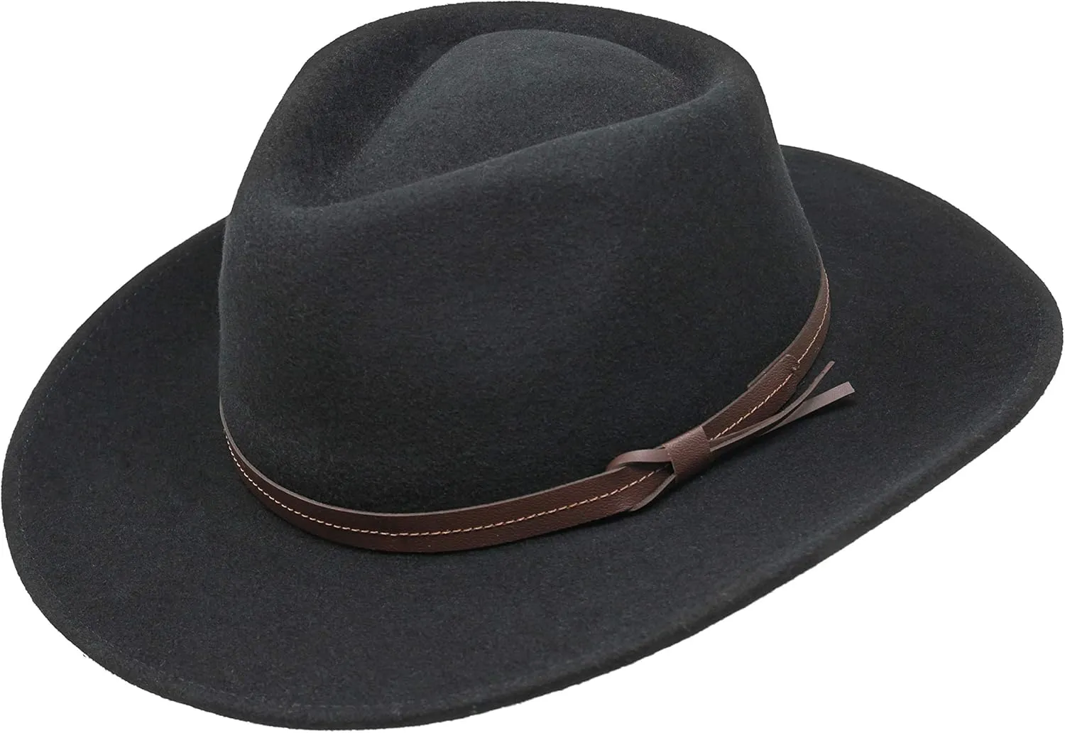 Borges & Scott Hardy - Lightweight Wide Brim Fedora - Leather Band - 100% Wool Felt - Crushable for Travel - Water Resistant