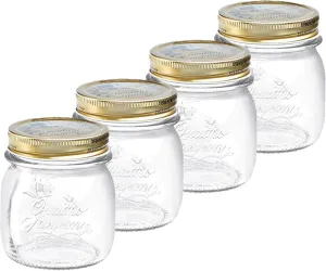 Bormioli Rocco Quattro Stagioni set of 4 Clear Airtight Mason Jars, 5 Oz. Made from BPA Free Durable Glass, Made In Italy.