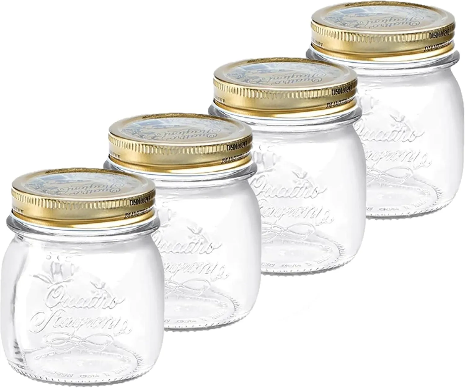 Bormioli Rocco Quattro Stagioni set of 4 Clear Airtight Mason Jars, 5 Oz. Made from BPA Free Durable Glass, Made In Italy.