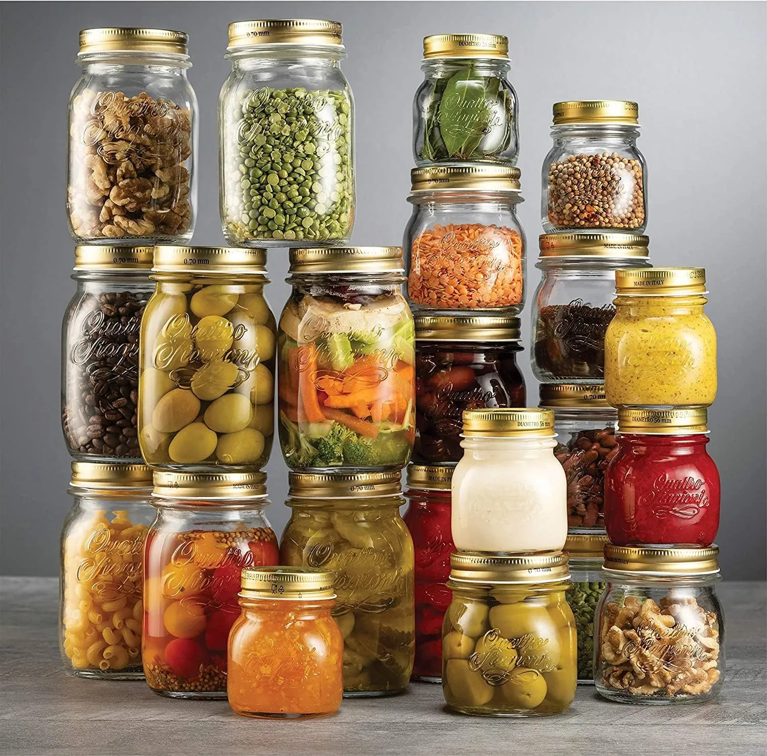 Bormioli Rocco Quattro Stagioni set of 4 Clear Airtight Mason Jars, 8.5 Oz. Made from BPA Free Durable Glass, Made In Italy.