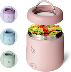 BOTTLE BOTTLE Insulated Food Container 21 oz with Transparent lids Insulated Food Jar Keep Cold Salad Bowls with Carrying handles Easy to Carry to Work (pink)