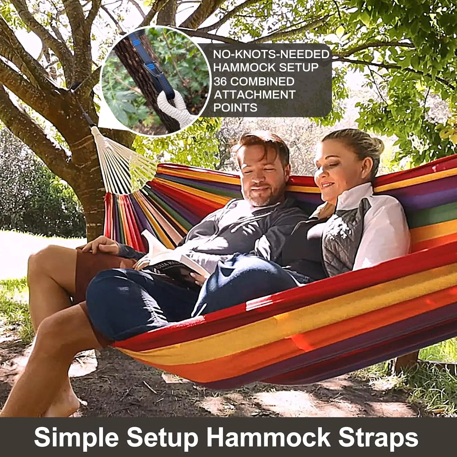 Brazilian Double Hammock with Tree Straps,Extra Large 94x63IN,2 Persons Hammock for Backyard Patio Outdoor and Indoor,450lbs Weight Capacity,Soft Woven Cotton Fabric - Aqua Bule Stripe