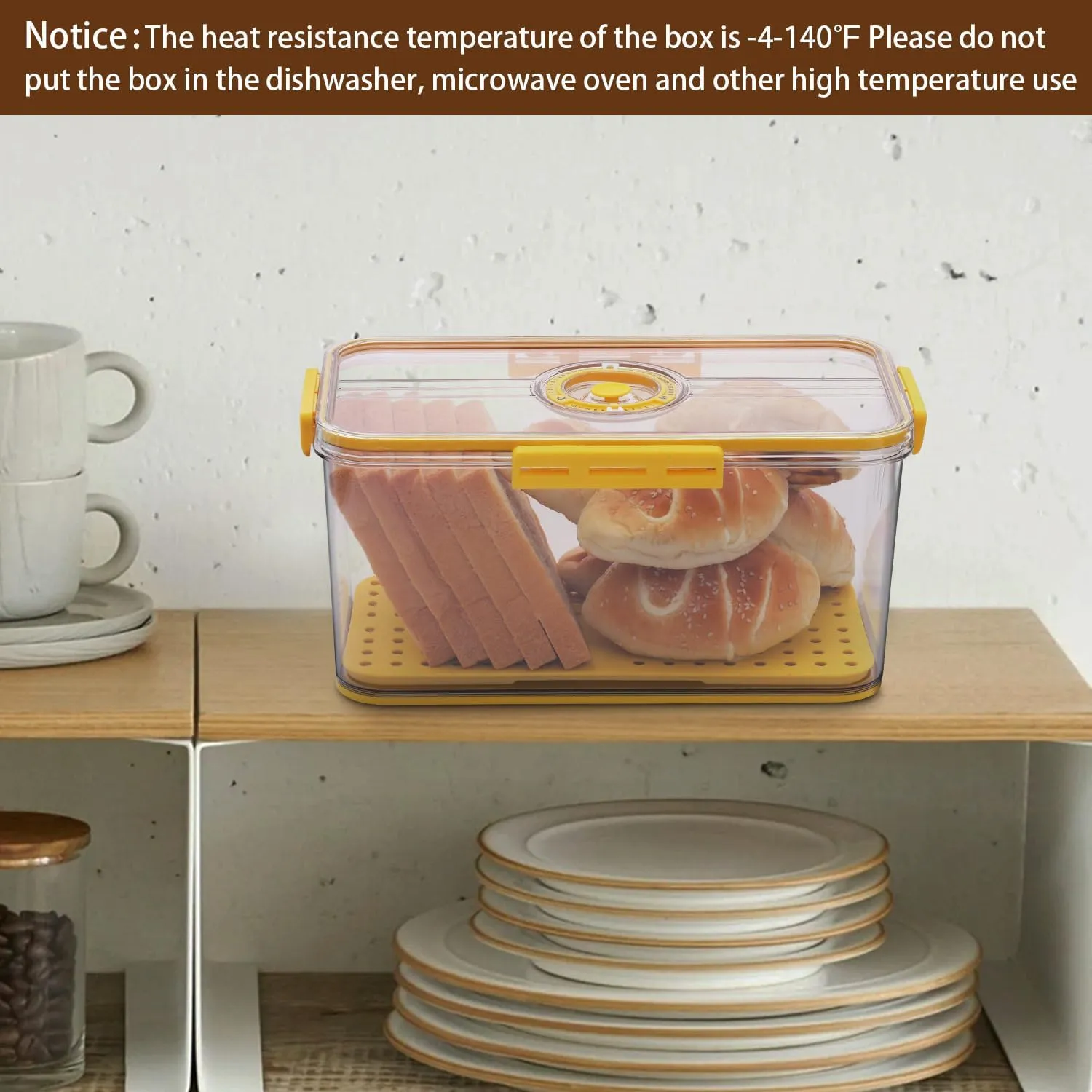 Bread Box Airtight Bread Boxes for Kitchen Counter, Time Recording Bread Storage Container with Lid, Bread Holder for Homemade Bread, Toast, Bagel, Donut and Cookies, Yellow