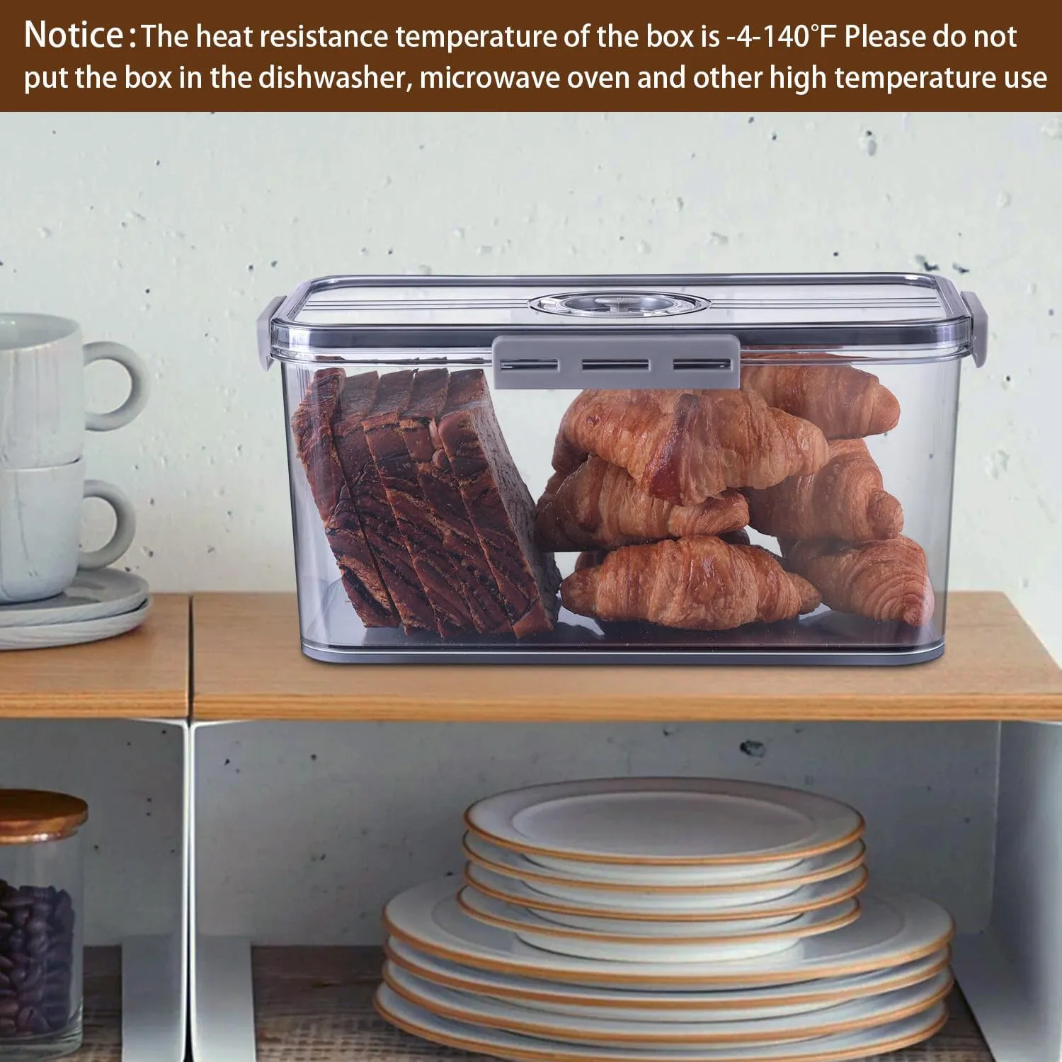 Bread Box Bread Boxes for Kitchen Counter Airtight, Time Recording Bread Storage Container with Lid, Bread Keeper for Homemade Bread, Toast, Bagel, Donut and Cookies, Grey