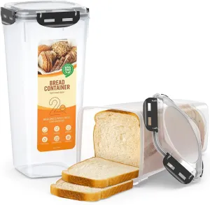 Bread Box Pack of 2 Bread Container - Fresh Bread Storage Box Plastic Bread Keeper with Airtight Lid, Sandwich Bread Dispenser Loaf Storage Saver for Kitchen Home, BPA Free, 5 Liter