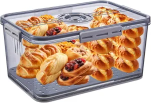 Bread Box with Lid for Kitchen Counter, 10L Airtight Loaf Bread Storage Container，Time Recording Bread Keeper for Homemade Bread, Toast, Bagel, Donut and Cookies (Grey)