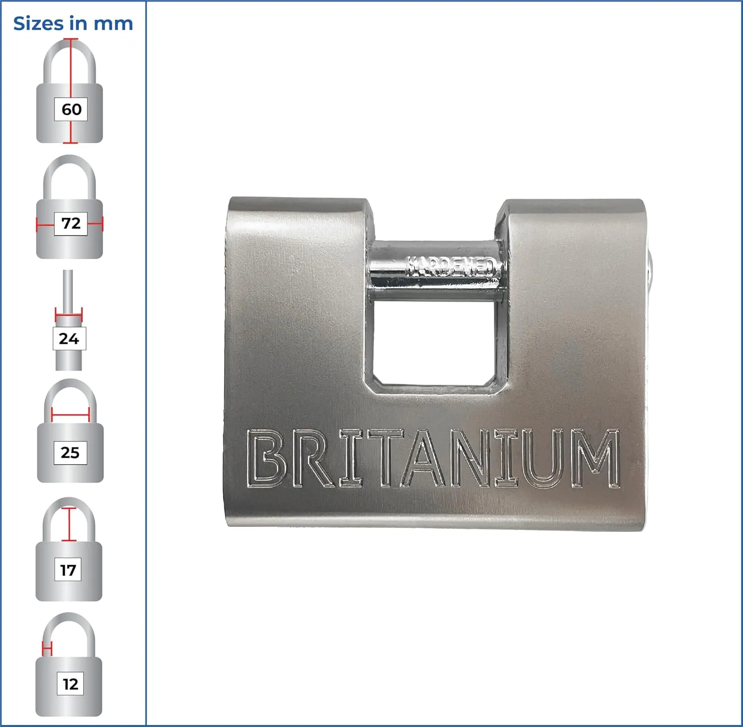 Britanium® BRP/74 [Armoured] Shipping Container Padlock - [Anti Drill Cylinder] - Heavy Duty Lock for Storage Unit, Motorbike, Shed & Garage Silver