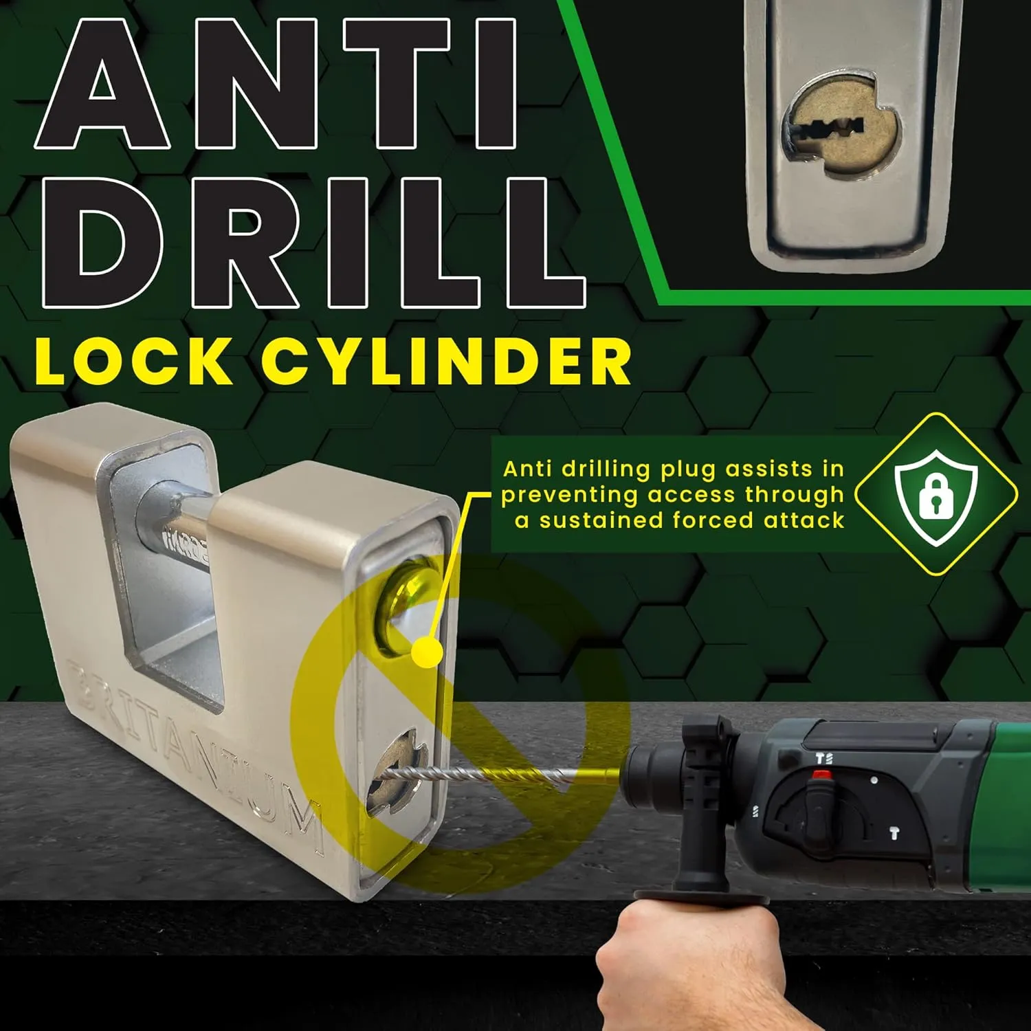 Britanium® BRP/74 [Armoured] Shipping Container Padlock - [Anti Drill Cylinder] - Heavy Duty Lock for Storage Unit, Motorbike, Shed & Garage Silver