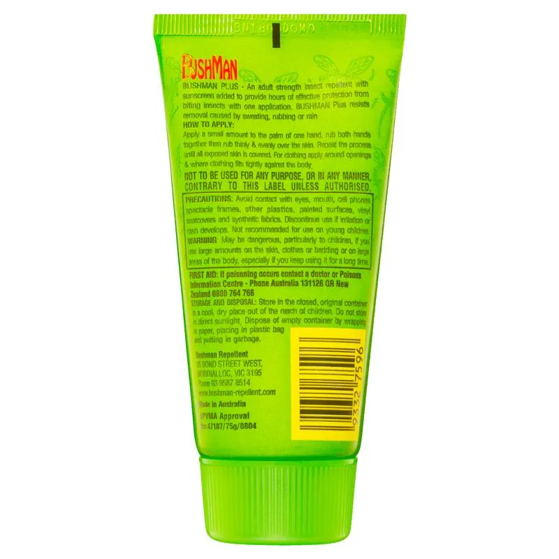 Bushman Plus (BP75G) Dry Gel Insect Repellent   Sunscreen 75g 80% DEET