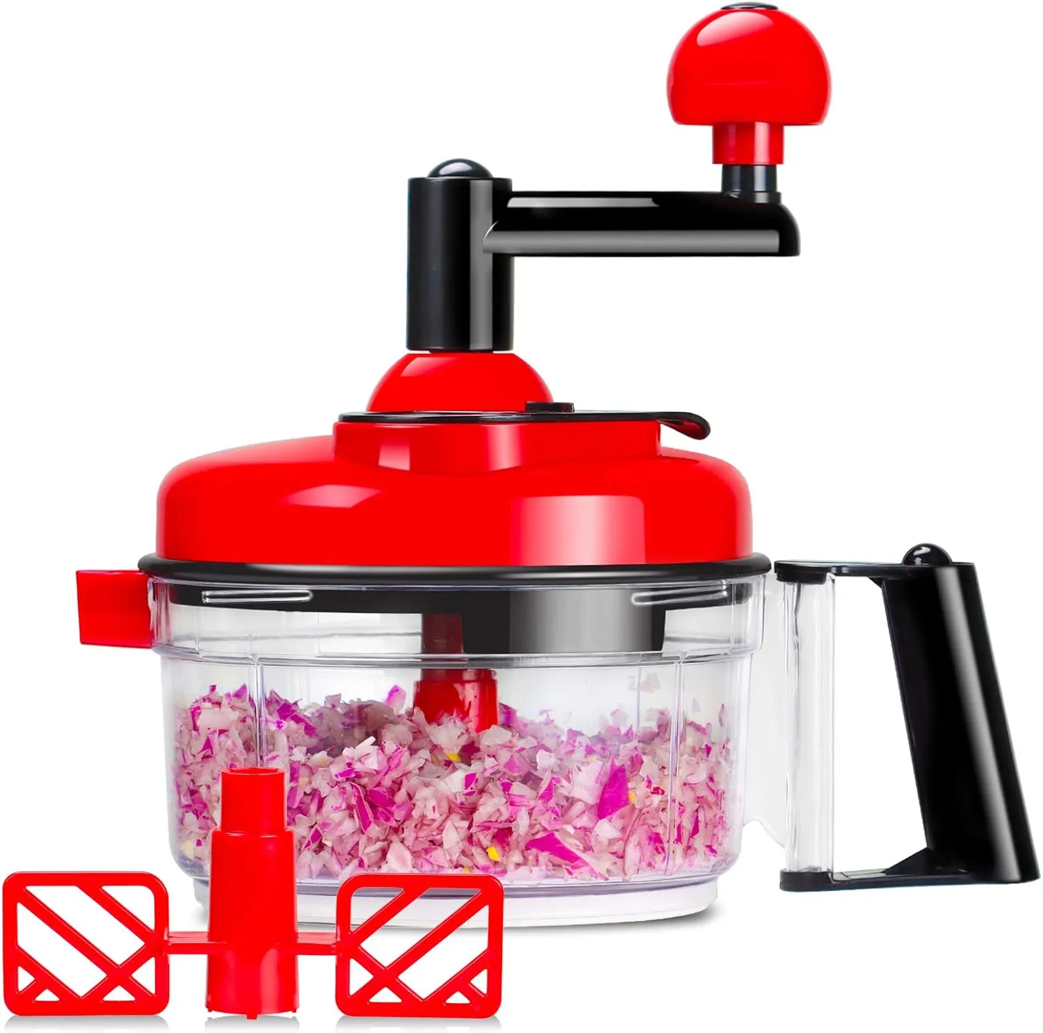 Cambom Manual Food Chopper Vegetable Chopper Hand Food Processor, Mixer, Blender, Whipper, Egg White Separator, Mincer, Grinder, Dicer with Clear Container 1200ml BPA Free Strong