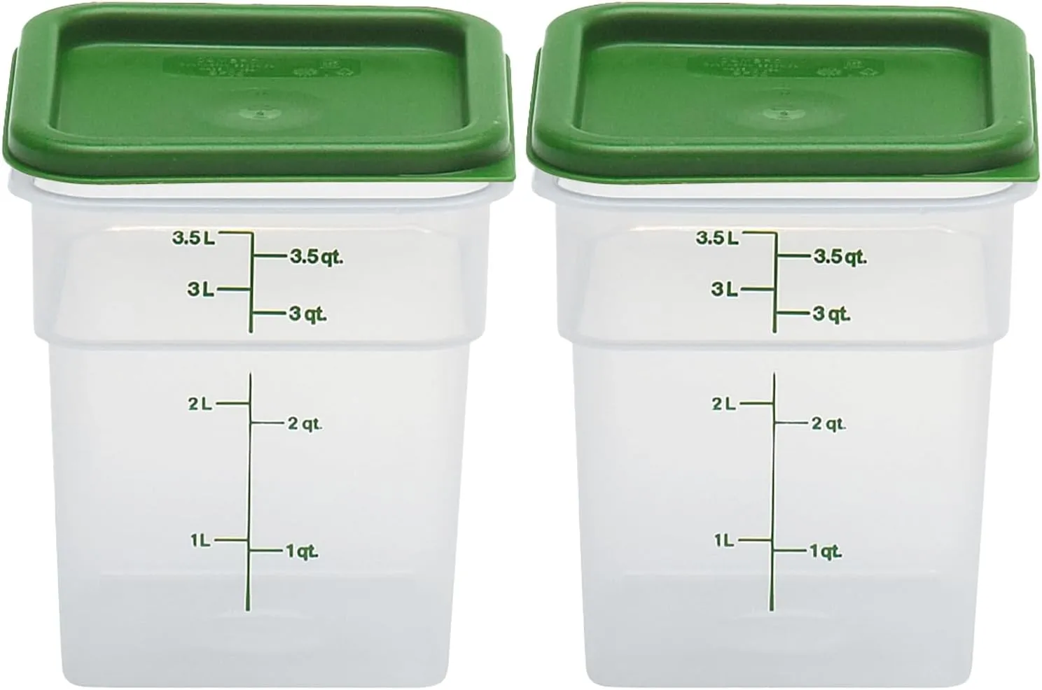 Cambro Food Storage Container with Lid (BPA-Free) - 2 Pack - Classic Series Square with Green Lid - 4 QT (Quart) - Commercial Grade for Food Prep (Translucent)