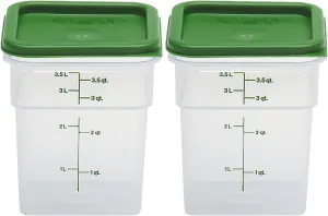 Cambro Food Storage Container with Lid (BPA-Free) - 2 Pack - Classic Series Square with Green Lid - 4 QT (Quart) - Commercial Grade for Food Prep (Translucent)