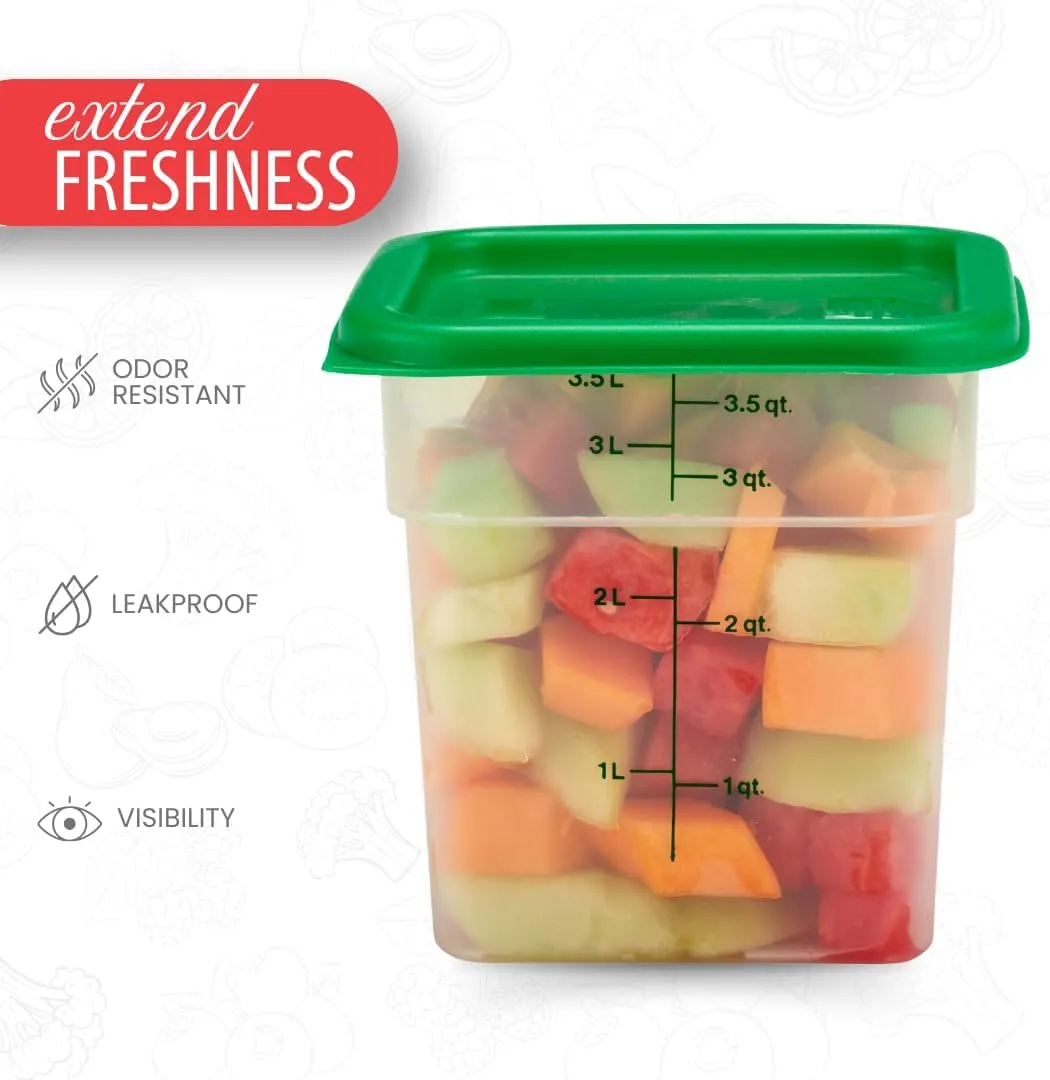Cambro Food Storage Container with Lid (BPA-Free) - 2 Pack - Classic Series Square with Green Lid - 4 QT (Quart) - Commercial Grade for Food Prep (Translucent)