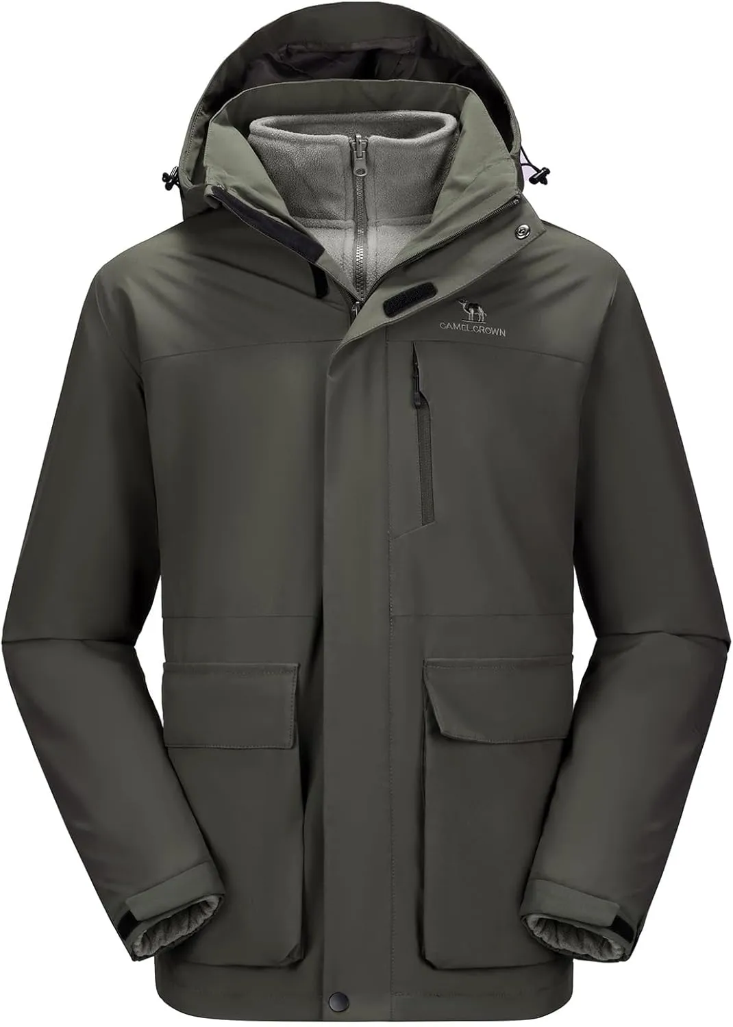 CAMEL CROWN Men's Ski Jacket 3 in 1 Waterproof Winter Jacket Snow Jacket Windproof Hooded with Inner Warm Fleece Coat