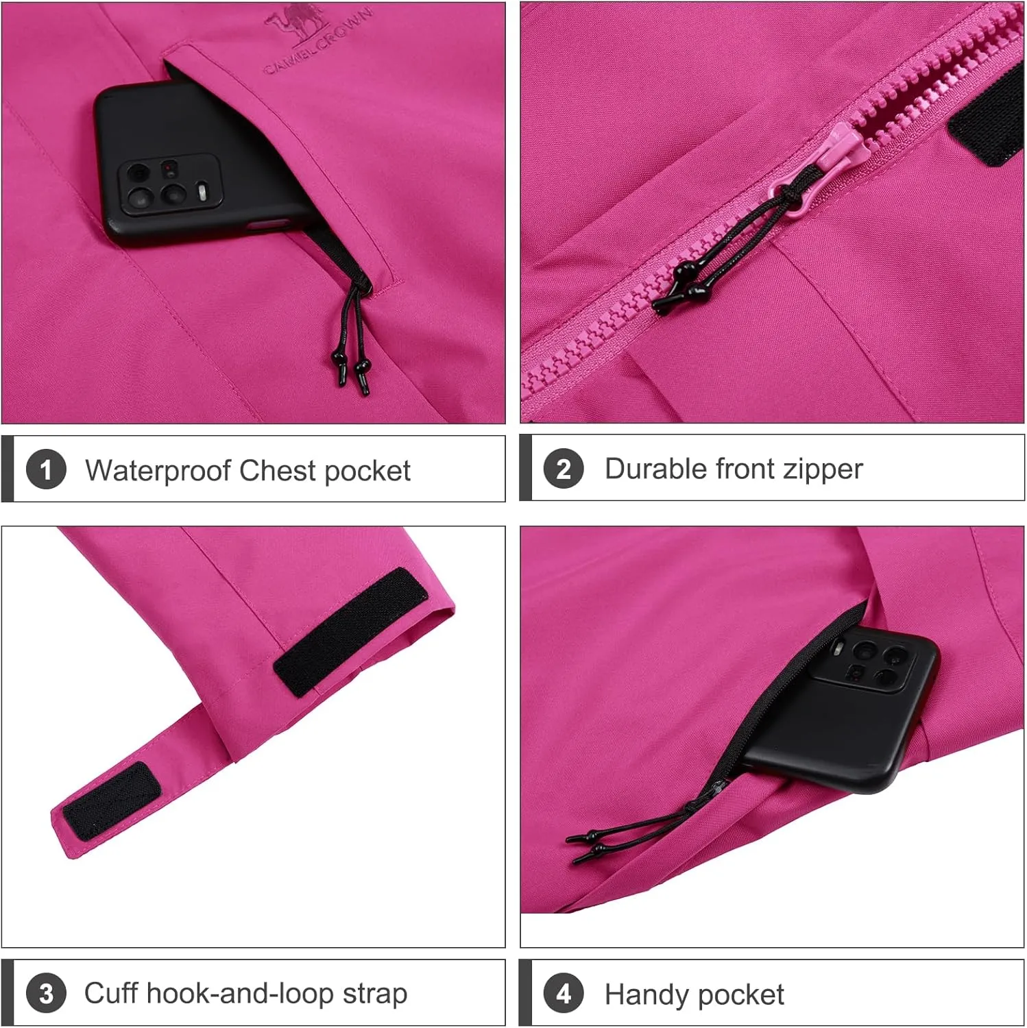 CAMEL CROWN Women Ski Jacket Waterproof 3 in 1 Winter Snow Mountain Coat Warm Fleece Windbreaker Hooded Snowboarding Jackets