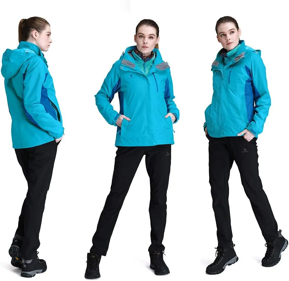 CAMEL CROWN Women's Ski Jacket Waterproof 3 in 1 Winter Jacket Windproof Warm Fleece Hooded Snowboard Mountain Snow Coat