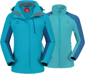 CAMEL CROWN Women's Ski Jacket Waterproof 3 in 1 Winter Jacket Windproof Warm Fleece Hooded Snowboard Mountain Snow Coat