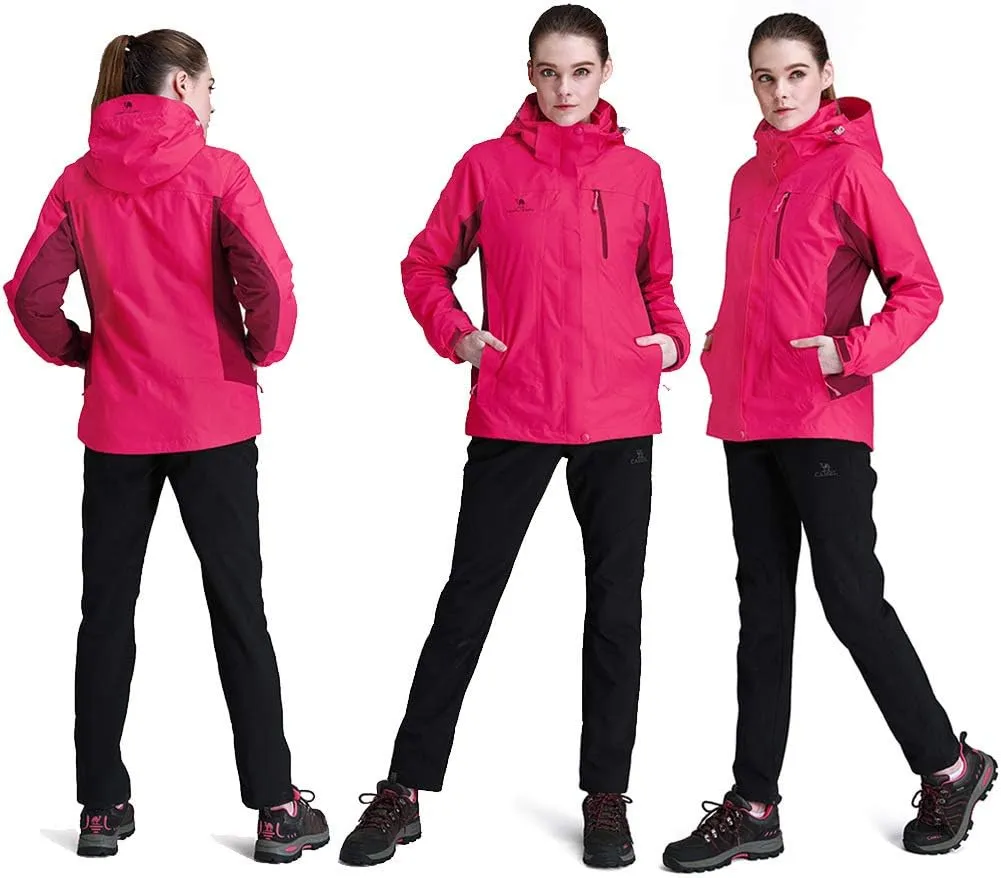 CAMEL CROWN Women's Ski Jacket Waterproof 3 in 1 Winter Jacket Windproof Warm Fleece Hooded Snowboard Mountain Snow Coat