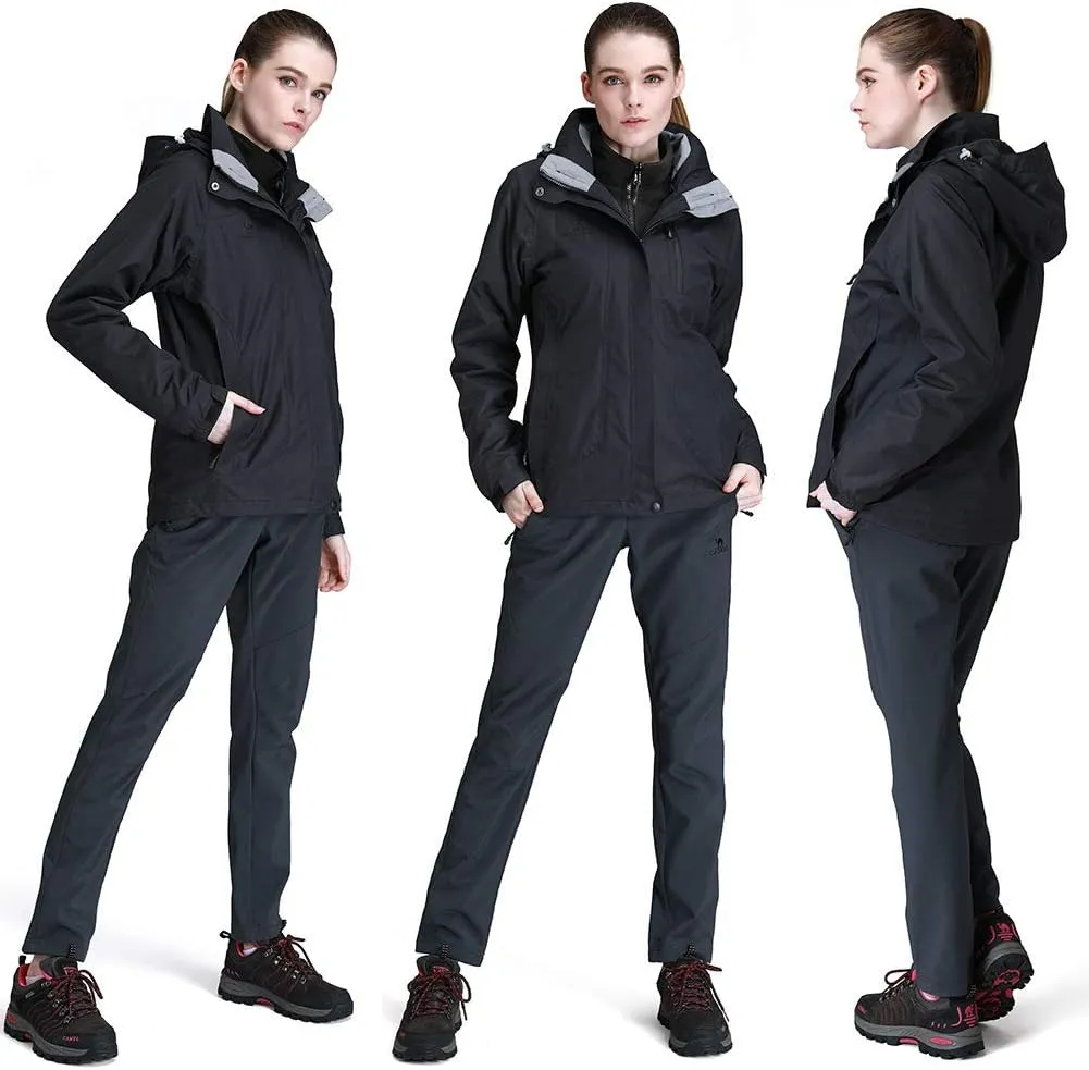 CAMEL CROWN Women's Ski Jacket Waterproof 3 in 1 Winter Jacket Windproof Warm Fleece Hooded Snowboard Mountain Snow Coat