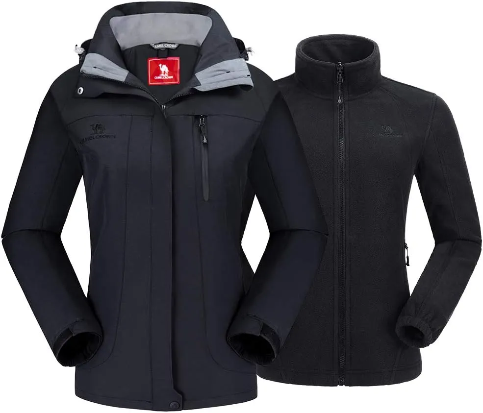 CAMEL CROWN Women's Ski Jacket Waterproof 3 in 1 Winter Jacket Windproof Warm Fleece Hooded Snowboard Mountain Snow Coat