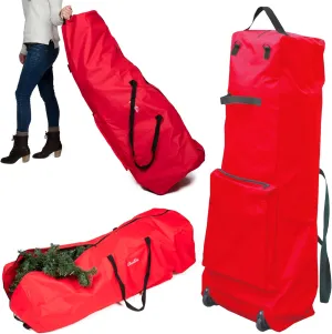 Camerons Christmas Tree Rolling Storage Bag- Fits up to 7.5ft Artificial Holiday Tree- Heavy Duty XL 56" x 22" Zippered Storage Container w Durable Handles & Wheels- Easy to Transport, Protect & Store