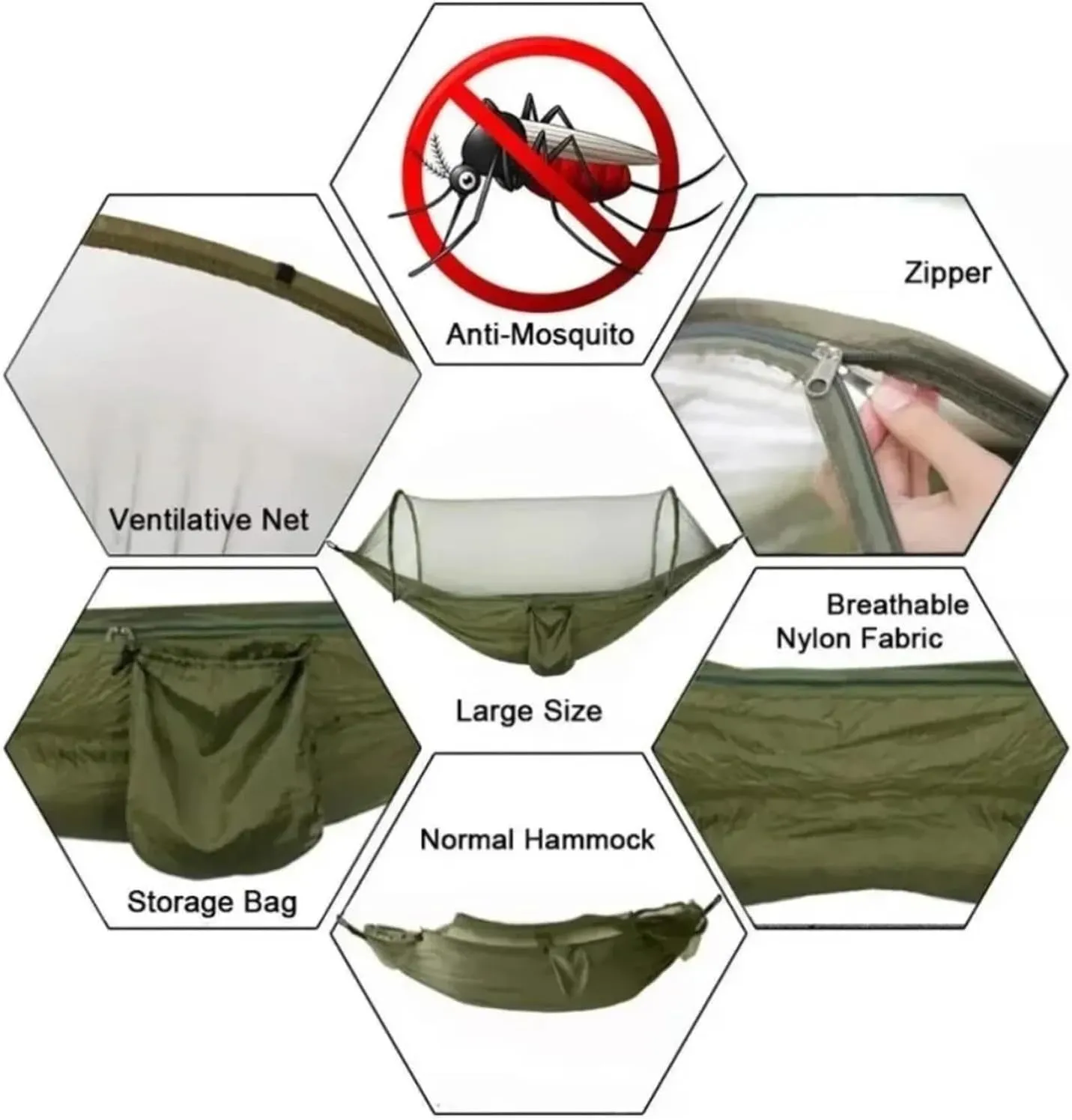 Camping Hammock and Portable Travel Outdoor Hanging Sleeping Hammock with Mosquito Net Single and Double Size Nylon Fabric for Terrace, Outdoor(Green)