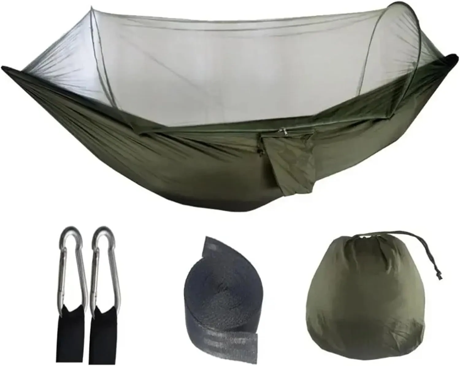 Camping Hammock and Portable Travel Outdoor Hanging Sleeping Hammock with Mosquito Net Single and Double Size Nylon Fabric for Terrace, Outdoor(Green)