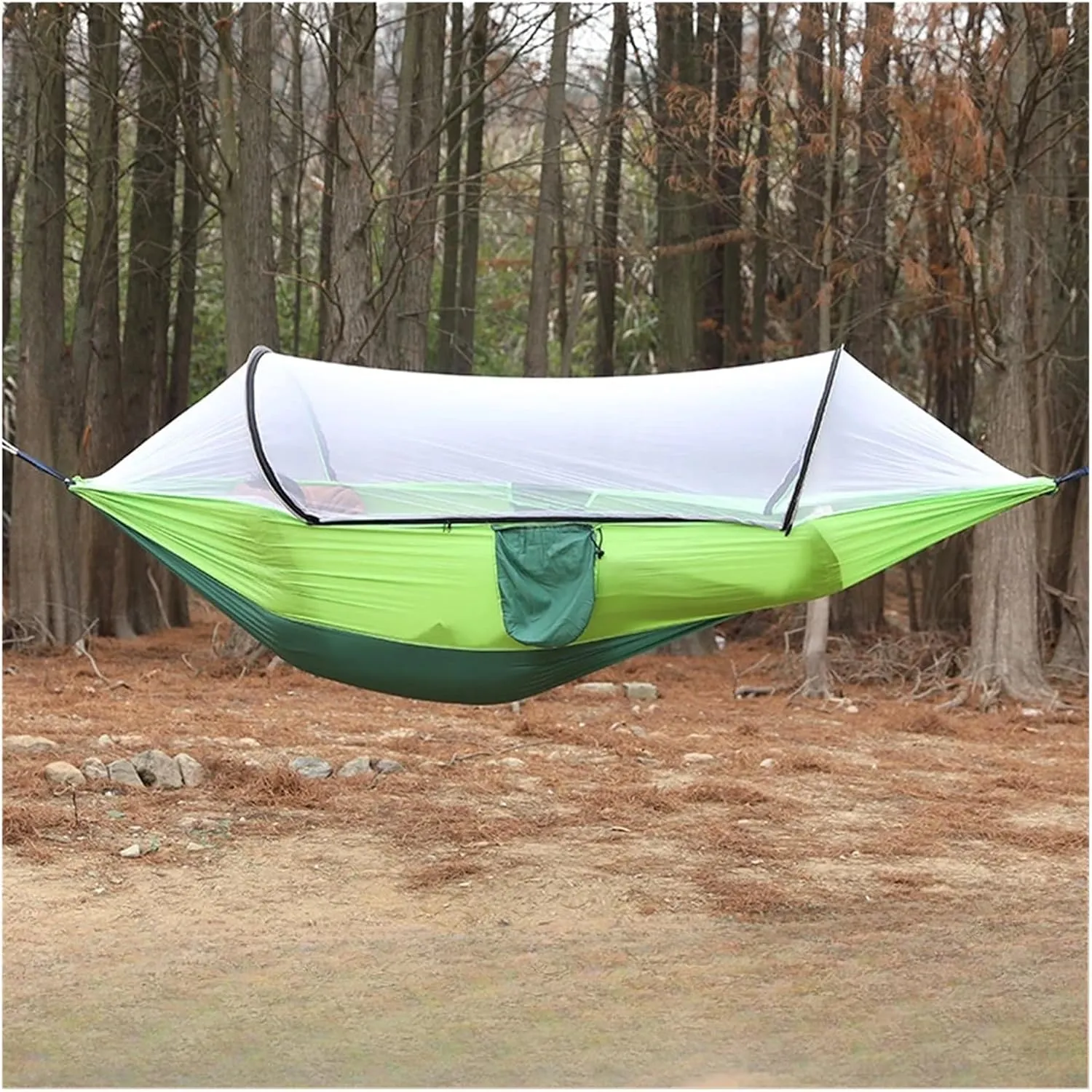 Camping Hammock and Portable Travel Outdoor Hanging Sleeping Hammock with Mosquito Net Single and Double Size Nylon Fabric for Terrace, Outdoor(Green)