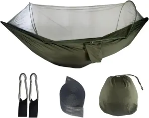 Camping Hammock and Portable Travel Outdoor Hanging Sleeping Hammock with Mosquito Net Single and Double Size Nylon Fabric for Terrace, Outdoor(Green)