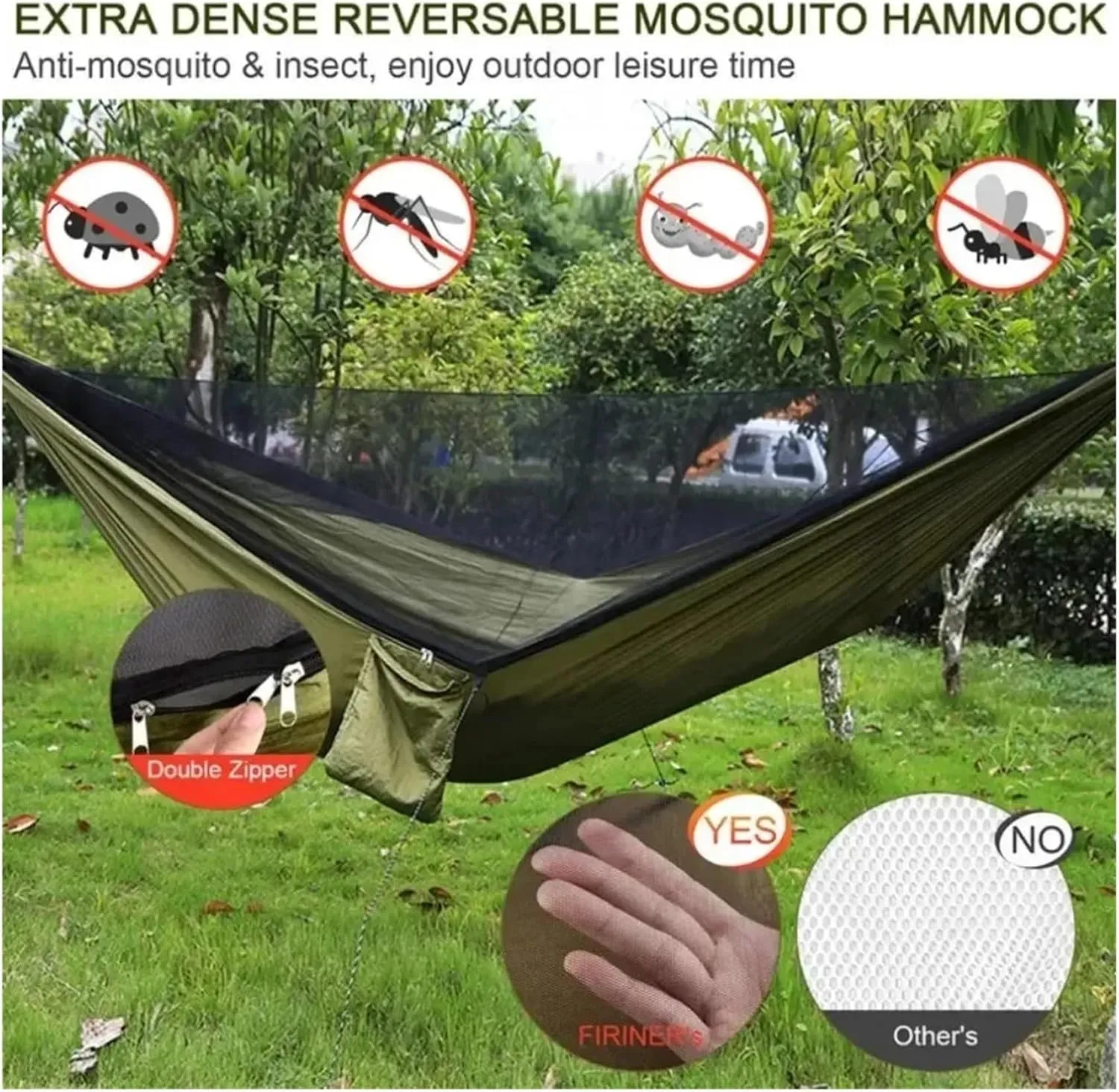 Camping Hammock and Portable Travel Outdoor Hanging Sleeping Hammock with Mosquito Net Single and Double Size Nylon Fabric for Terrace, Outdoor(Green)