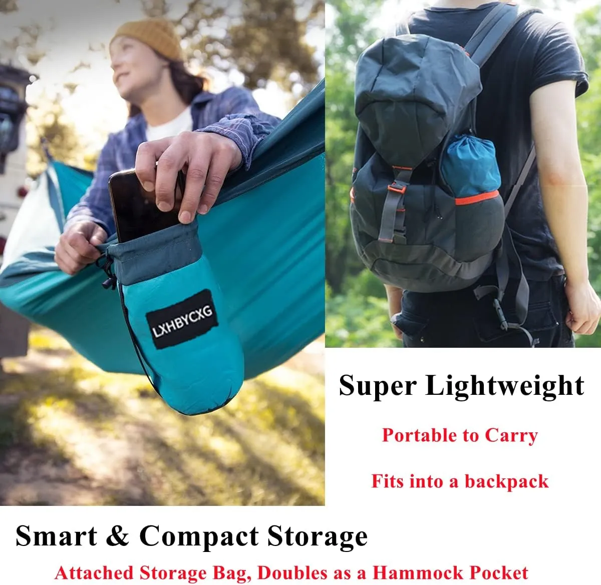 Camping Hammock Double & Single Portable Hammocks Ultralight Nylon Parachute Hammocks with 2 Tree Straps for Backpacking, Travel, Beach, Backyard, Camping, Hiking (Medium, Green Black)