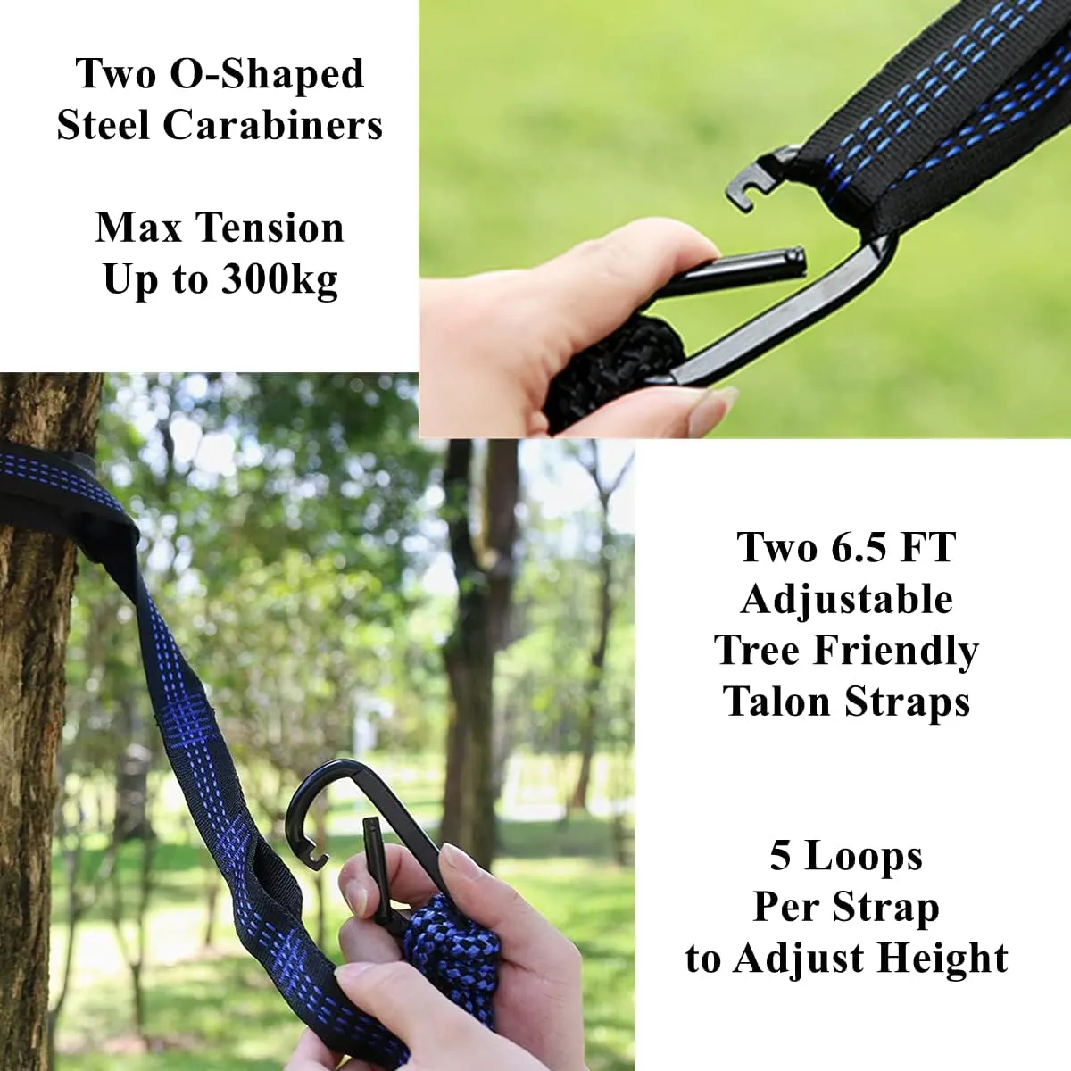 Camping Hammock Double & Single Portable Hammocks Ultralight Nylon Parachute Hammocks with 2 Tree Straps for Backpacking, Travel, Beach, Backyard, Camping, Hiking (Medium, Green Black)