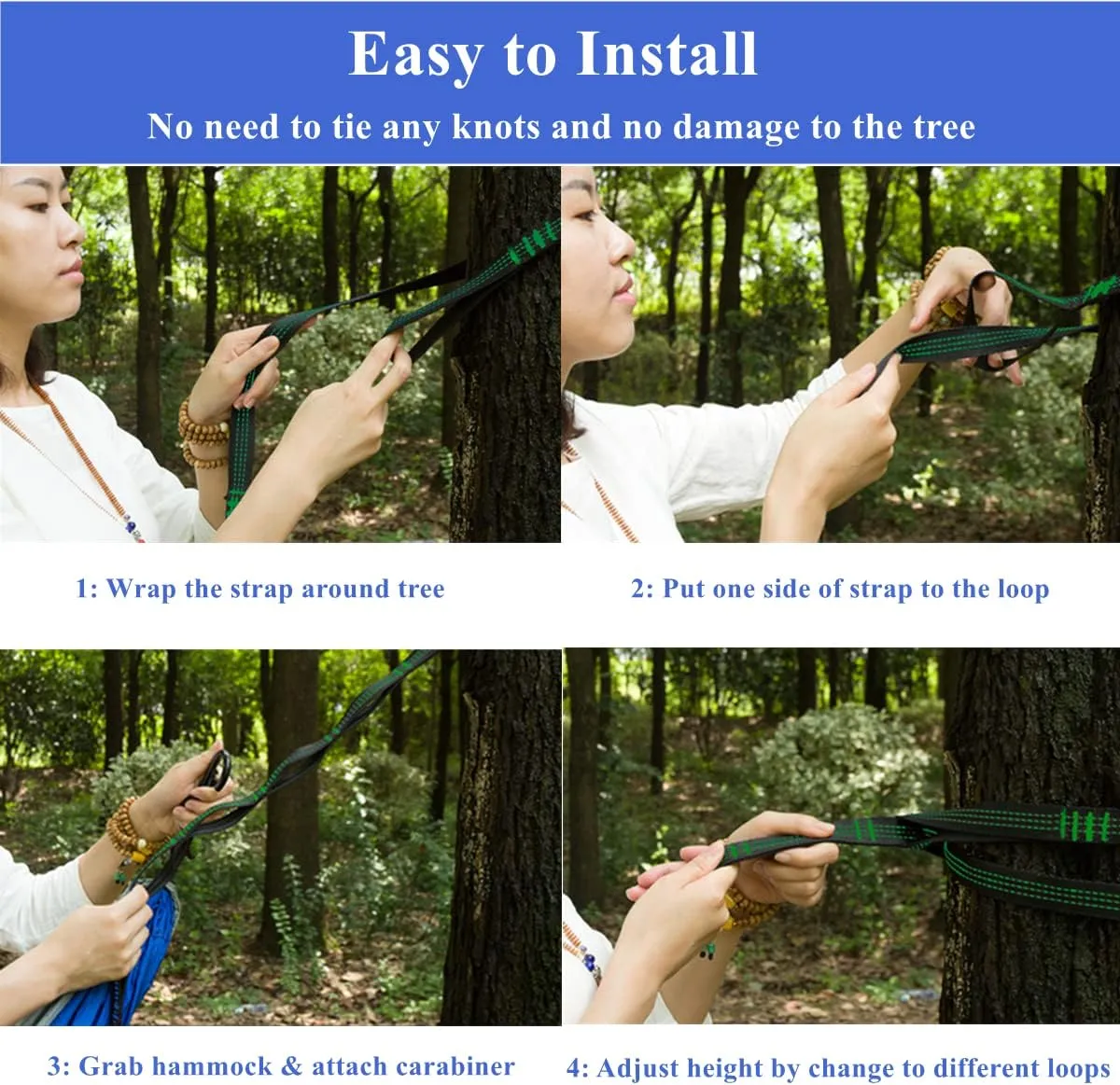 Camping Hammock Double & Single Portable Hammocks Ultralight Nylon Parachute Hammocks with 2 Tree Straps for Backpacking, Travel, Beach, Backyard, Camping, Hiking (Medium, Green Black)