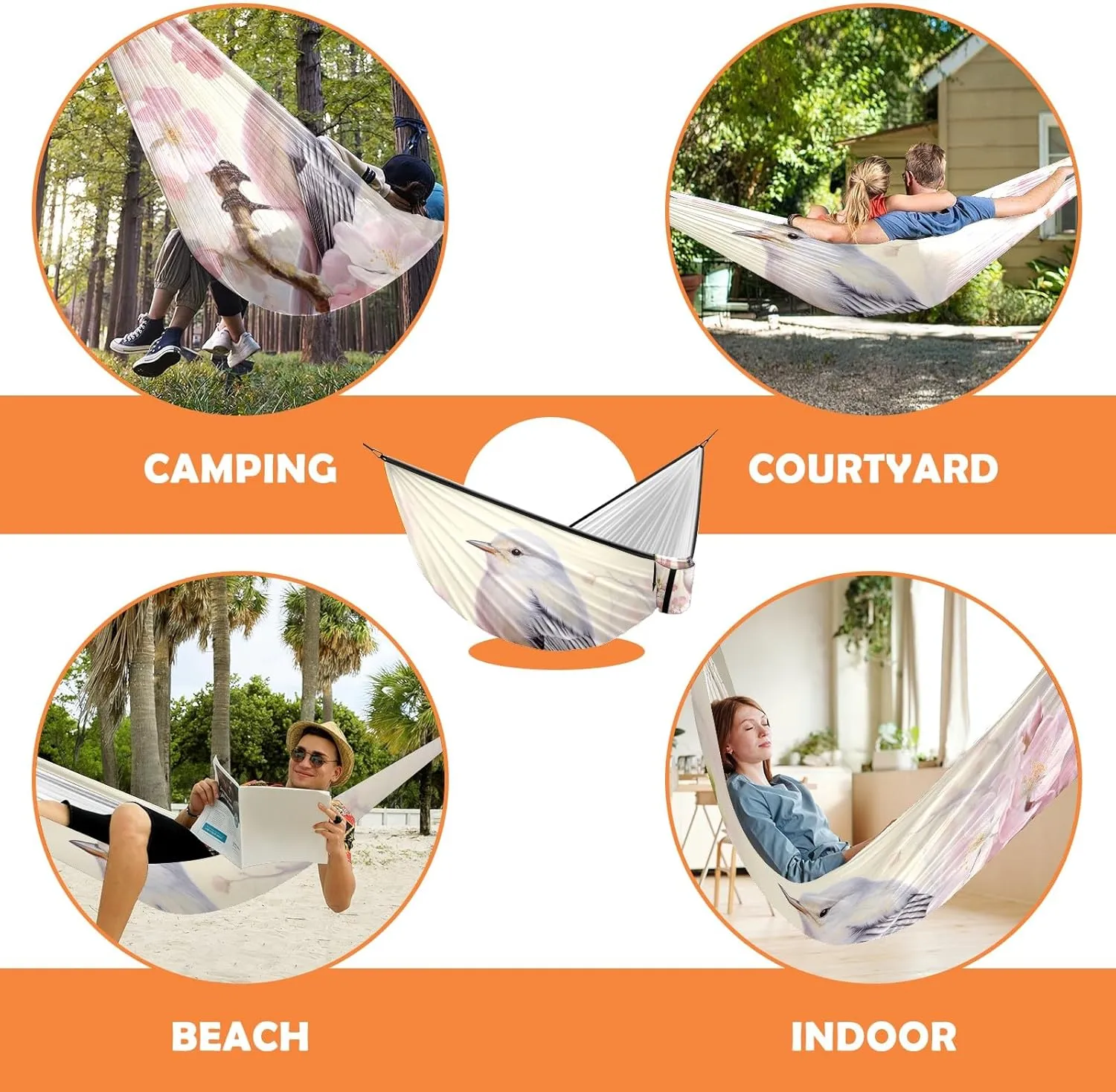 Camping Hammock Double & Single Portable Hammocks with 2 Tree Straps, Great for Hiking,Backpacking,Hunting,Outdoor,Beach,Camping, Bird (40)