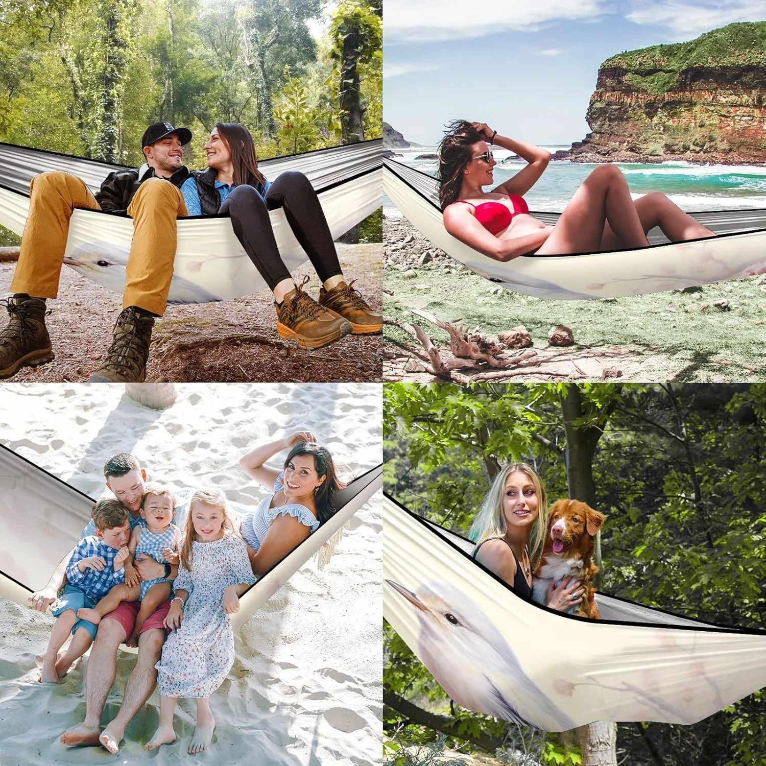 Camping Hammock Double & Single Portable Hammocks with 2 Tree Straps, Great for Hiking,Backpacking,Hunting,Outdoor,Beach,Camping, Bird (40)