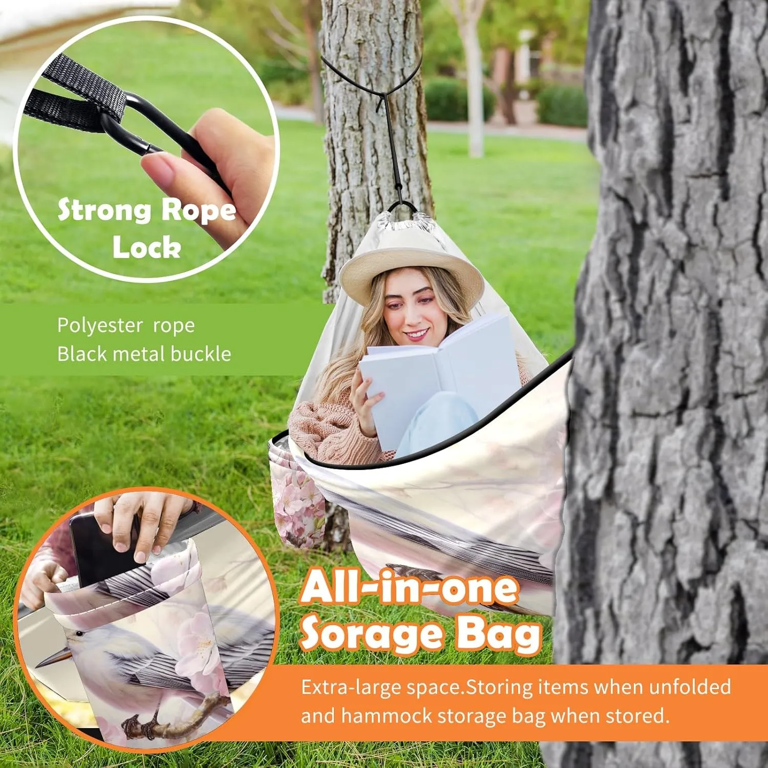Camping Hammock Double & Single Portable Hammocks with 2 Tree Straps, Great for Hiking,Backpacking,Hunting,Outdoor,Beach,Camping, Bird (40)